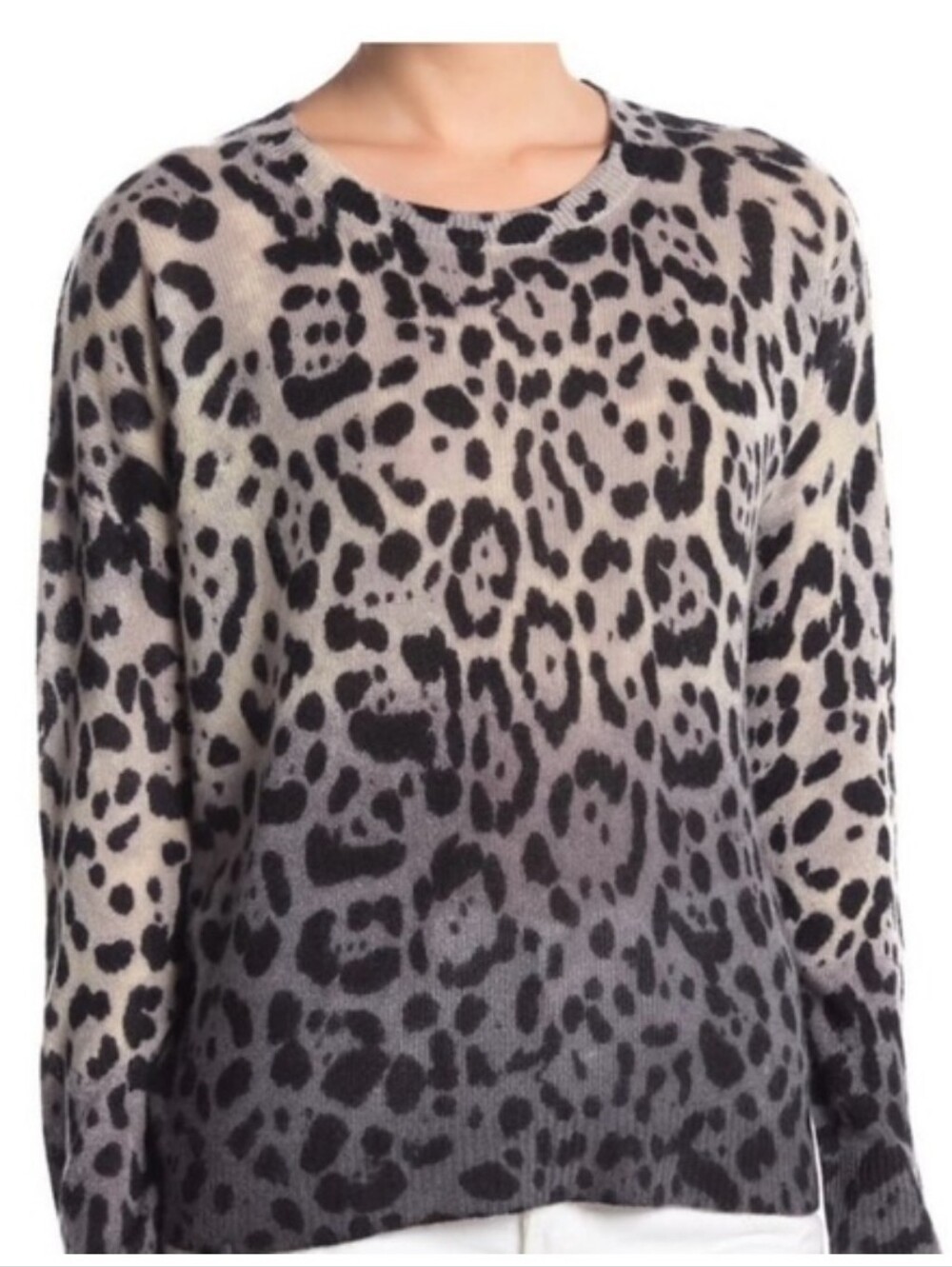 360 Cashmere Leopard Print 100% Cashmere Knit Sweater Size Small